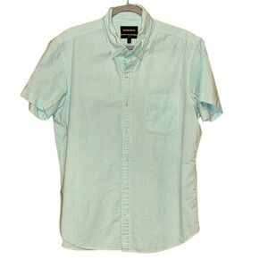 Bonobos Slim Fit Short Sleeve Light Green & White Striped Button Down Shirt